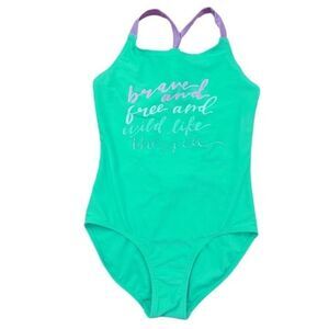 Cat & Jack Girls Swimsuit Size Large 10/12 Green Beach Summer Outdoor Pool